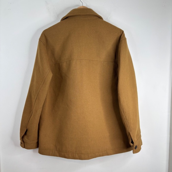 H&M Wool Shirt Jacket Mens S Double Pockets Camel Brown Minimalist Shacket Coat - Picture 7 of 13